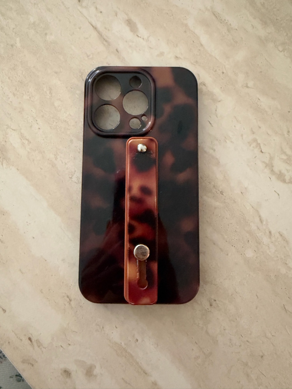 Tortoiseshell Pattern Phone Case with Grip Strap iPhone 14 Pro